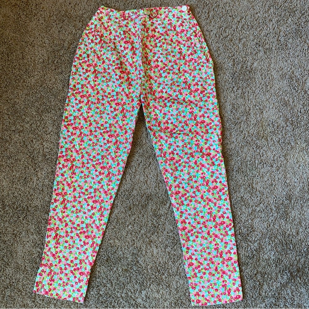 Lilly Pulitzer Cropped Pants Women's Size 2P Floral Pink High Waist Vintage